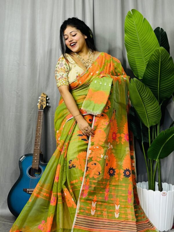 Avocado Soft Ful Bahar Jamdani Saree 1 scaled 1