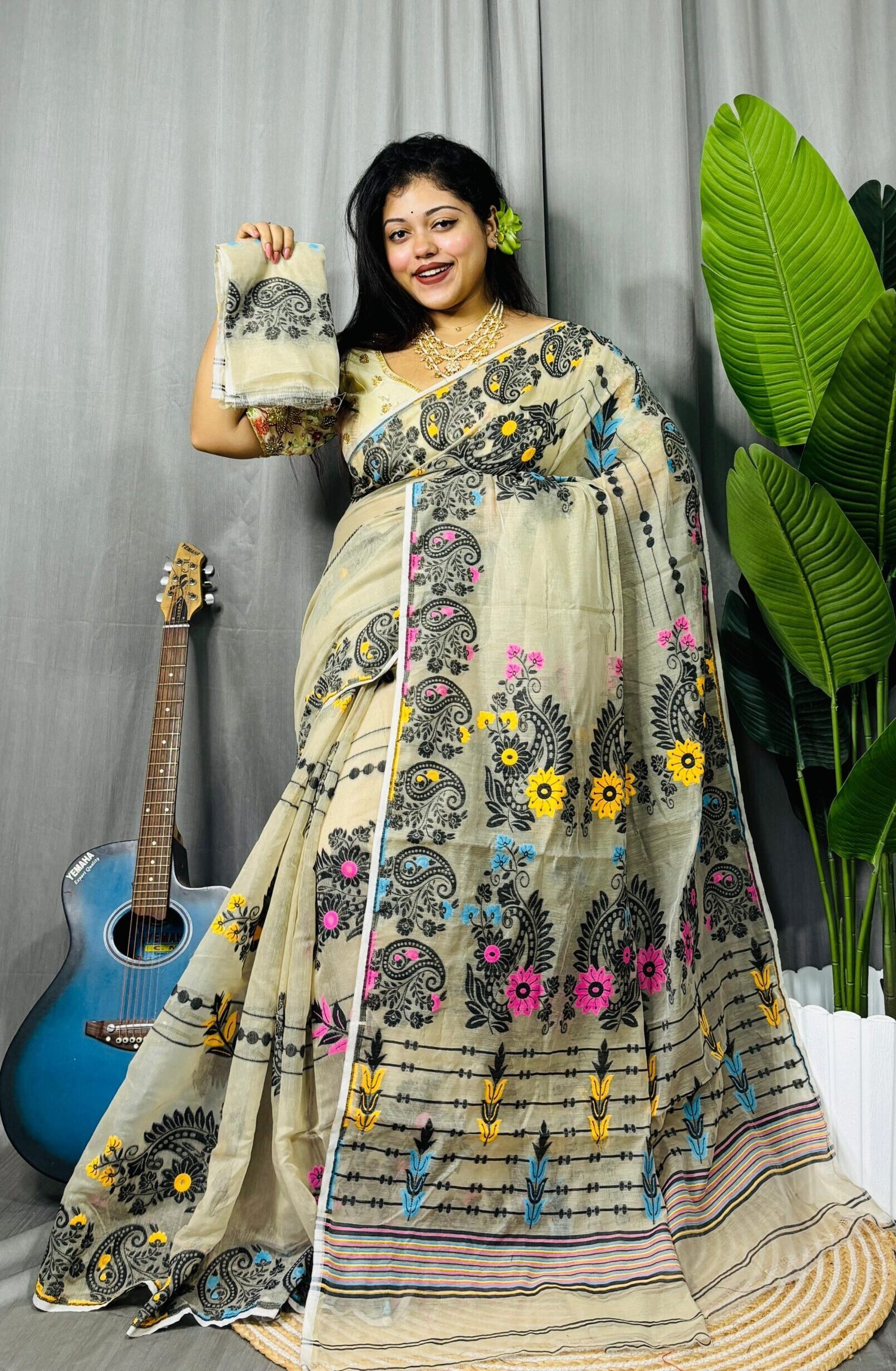Cream Soft Ful Bahar Jamdani Saree 1 Cream Soft Ful Bahar Jamdani Saree