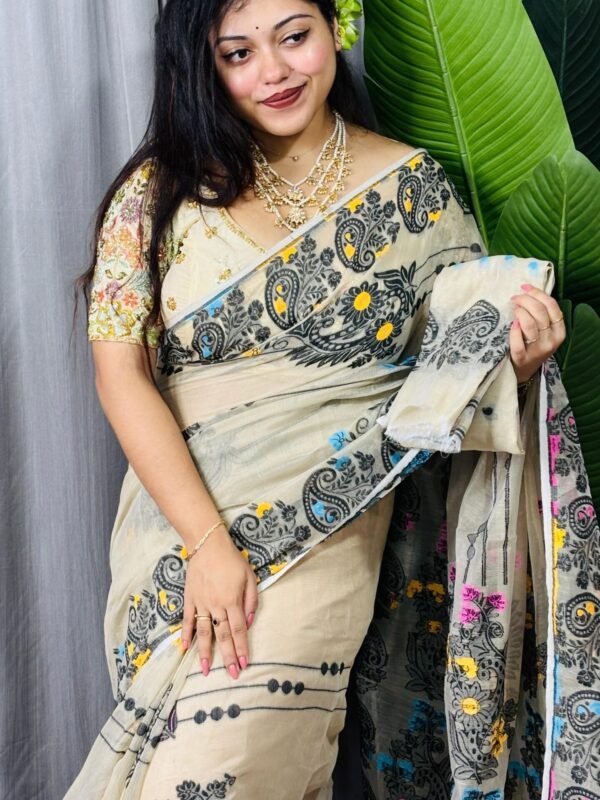 Cream Soft Ful Bahar Jamdani Saree 2 scaled 1