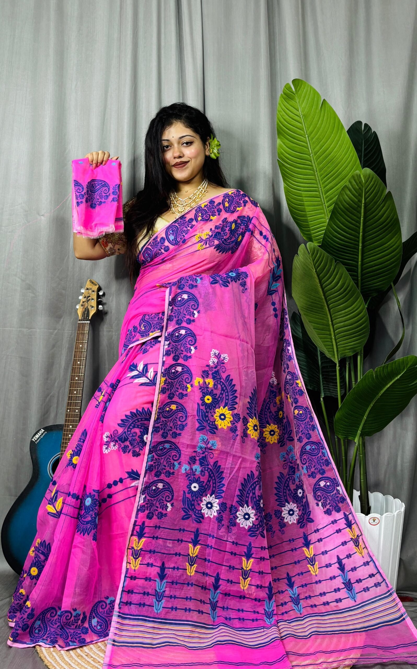 Deep Pink Soft Ful Bahar Jamdani Saree 2 Deep Pink Soft Ful Bahar Jamdani Saree - Image 2
