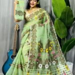Frog Green Soft Ful Bahar Jamdani Saree e1760352394555