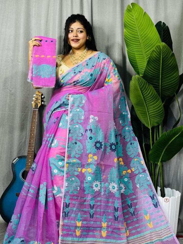 Persian Pink Soft Ful Bahar Jamdani Saree 3 scaled 1