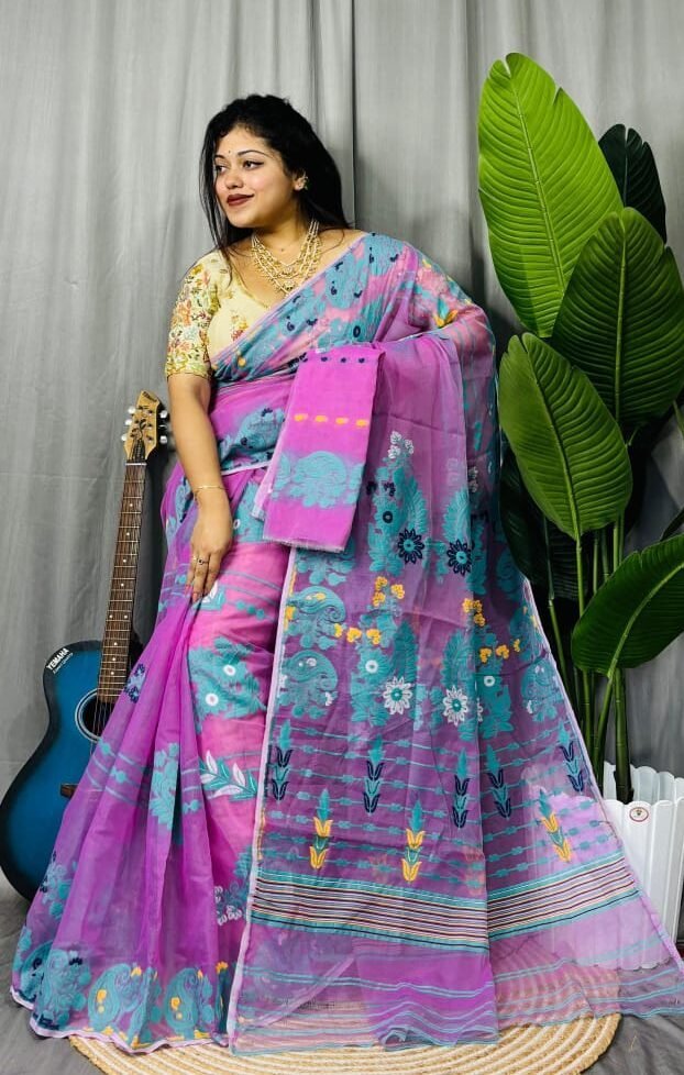 Persian Pink Soft Ful Bahar Jamdani Saree 1 Persian Pink Soft Ful Bahar Jamdani Saree