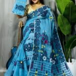Picton Blue Soft Ful Bahar Jamdani Saree e1760352997633
