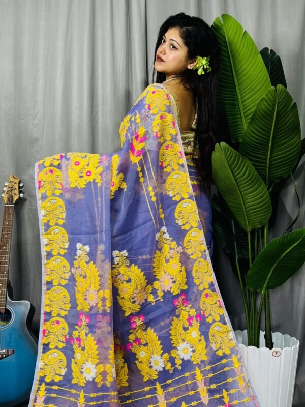 Warm Blue Soft Ful Bahar Jamdani Saree 2 scaled 1