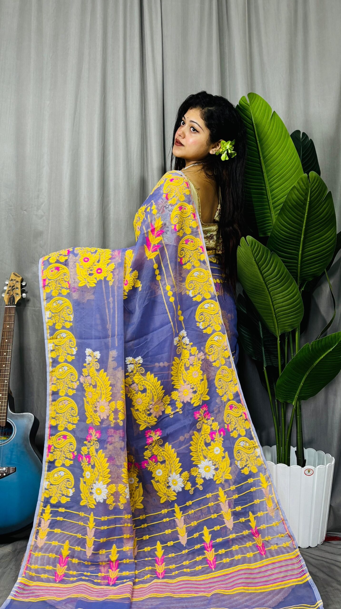 Warm Blue Soft Ful Bahar Jamdani Saree 2 Warm Blue Soft Ful Bahar Jamdani Saree - Image 2