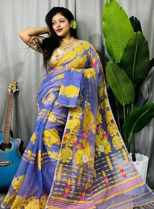 Warm Blue Soft Ful Bahar Jamdani Saree