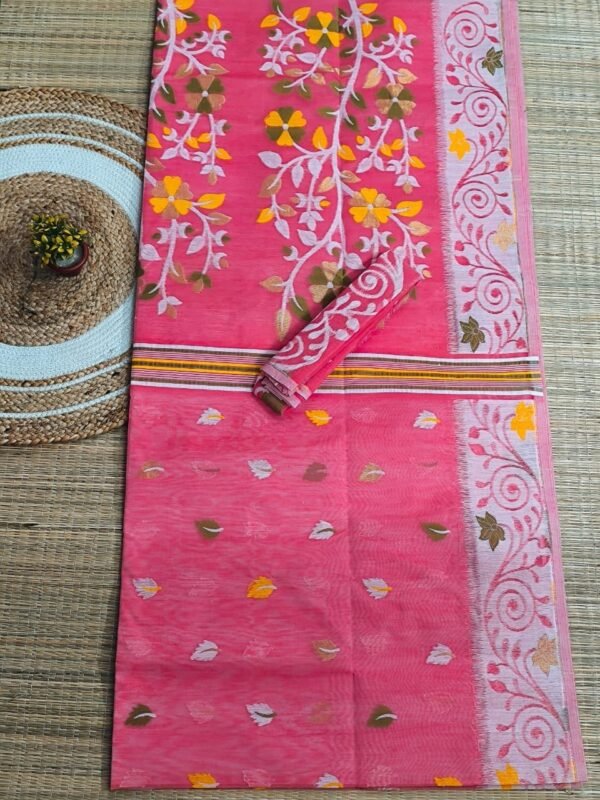 Deep Rose Soft Dhakai Jamdani Saree