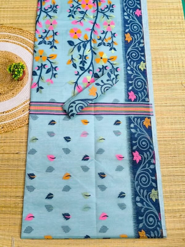 Jeans Blue Soft Dhakai Jamdani Saree