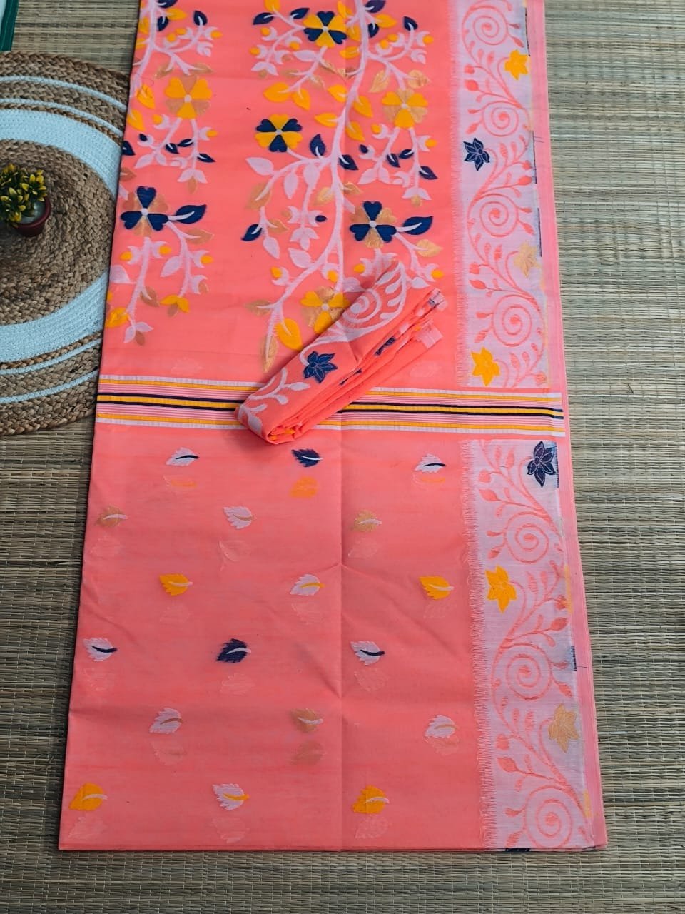 Salmon Pink Soft Dhakai Jamdani Saree 1 Salmon Pink Soft Dhakai Jamdani Saree