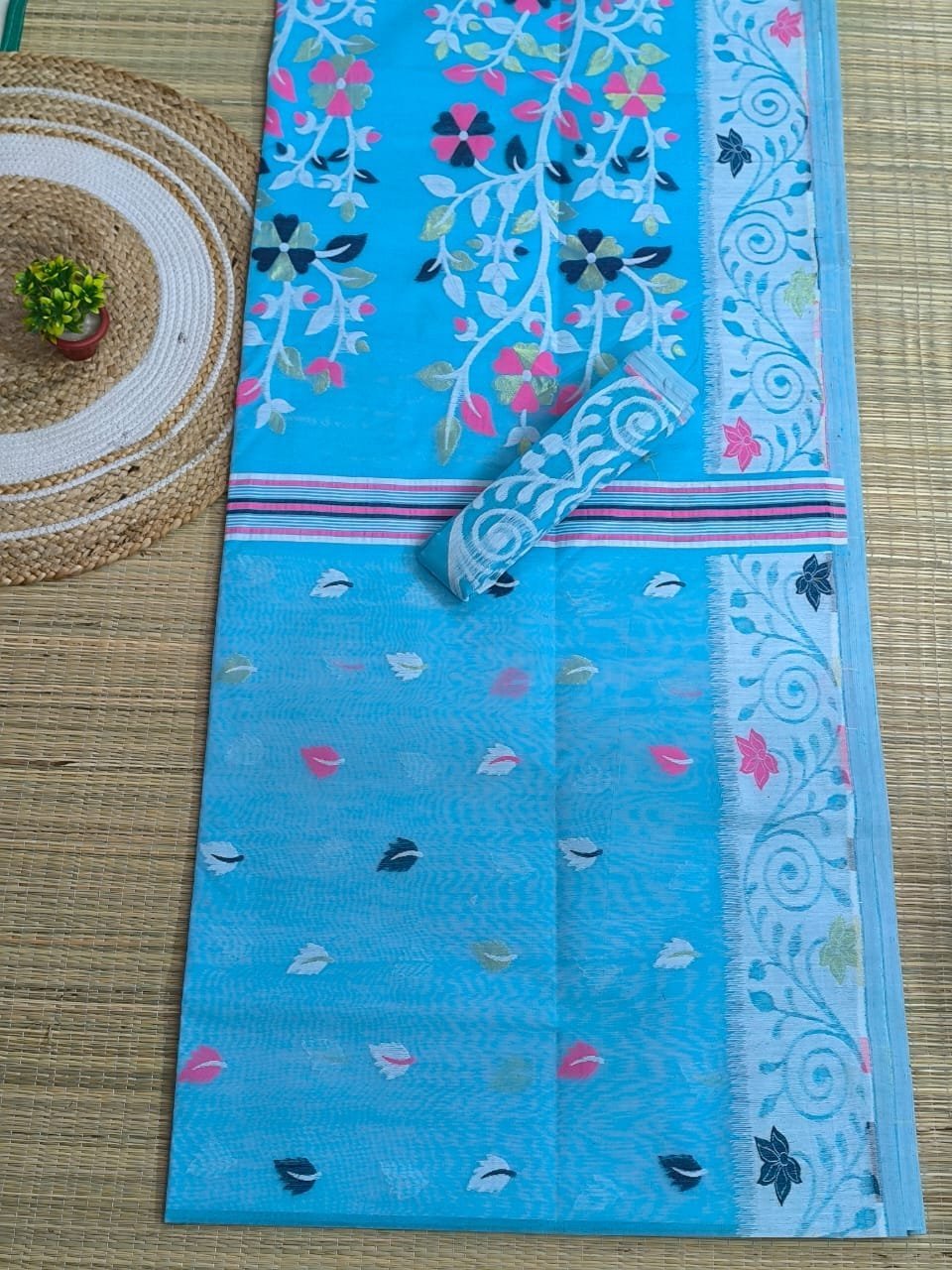 Sky Blue Soft Dhakai Jamdani Saree 1 Sky Blue Soft Dhakai Jamdani Saree