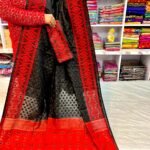 Barfi Soft Dhakai Jamdani Sari with Blouse Piece - Black