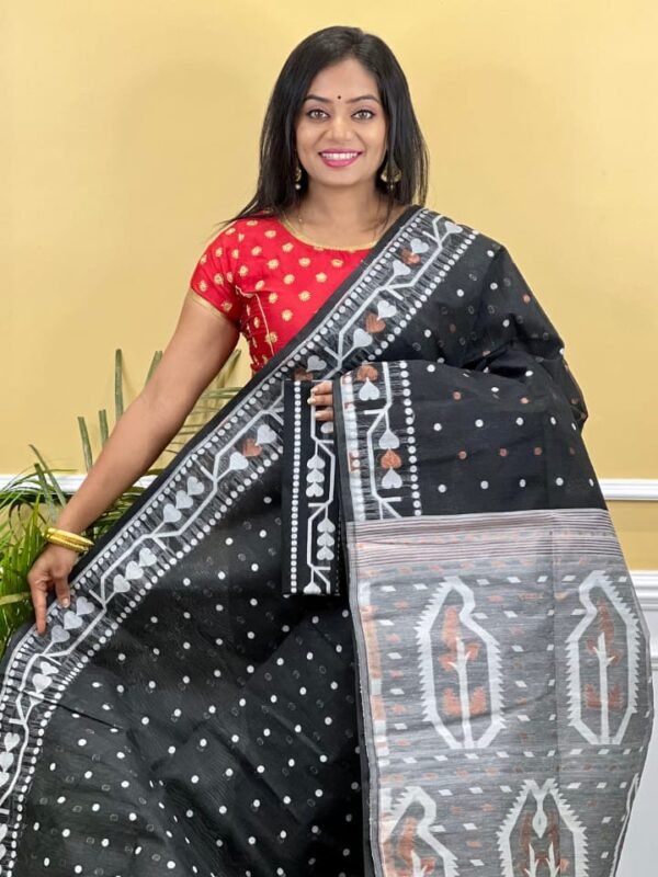 Buti Soft Dhakai Jamdani Saree with Blouse Piece - Black
