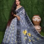 Bluish Grey Soft Dhakai Jamdani Saree 3 scaled e1722239568503