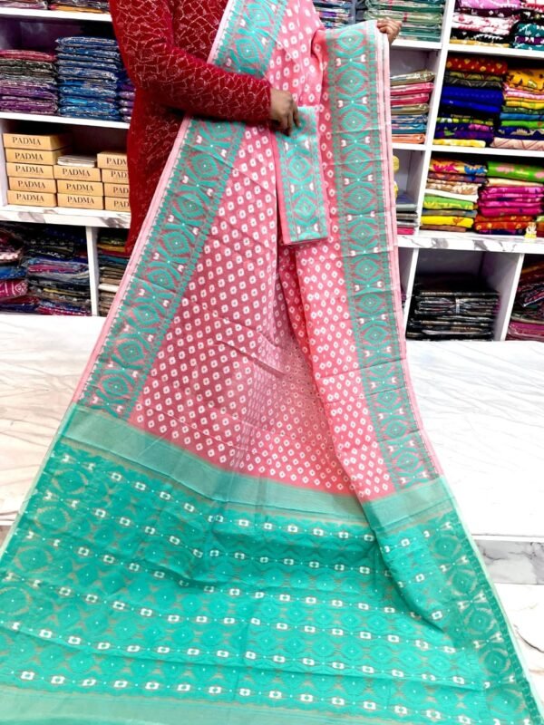 Barfi Soft Dhakai Jamdani Sari with Blouse Piece - Deep Blush