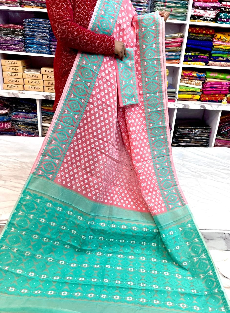 Barfi Soft Dhakai Jamdani Sari with Blouse Piece - Deep Blush 1 Barfi Soft Dhakai Jamdani Sari with Blouse Piece - Deep Blush
