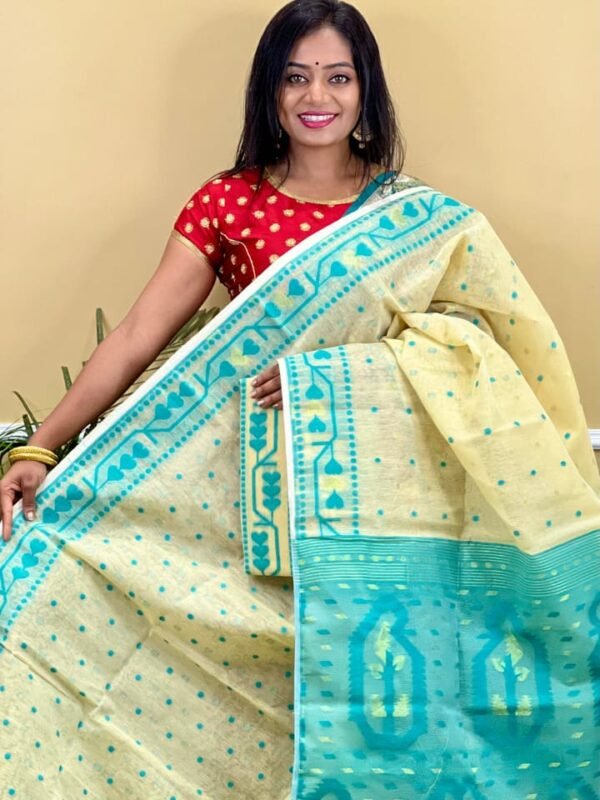 Buti Soft Dhakai Jamdani Saree with Blouse Piece - Deep Cream