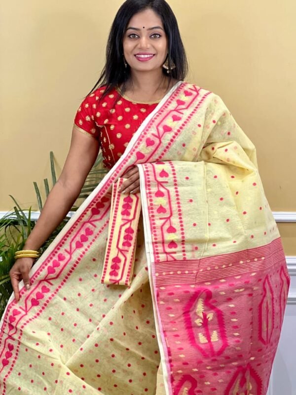 Buti Soft Dhakai Jamdani Saree with Blouse Piece - Deep Cream