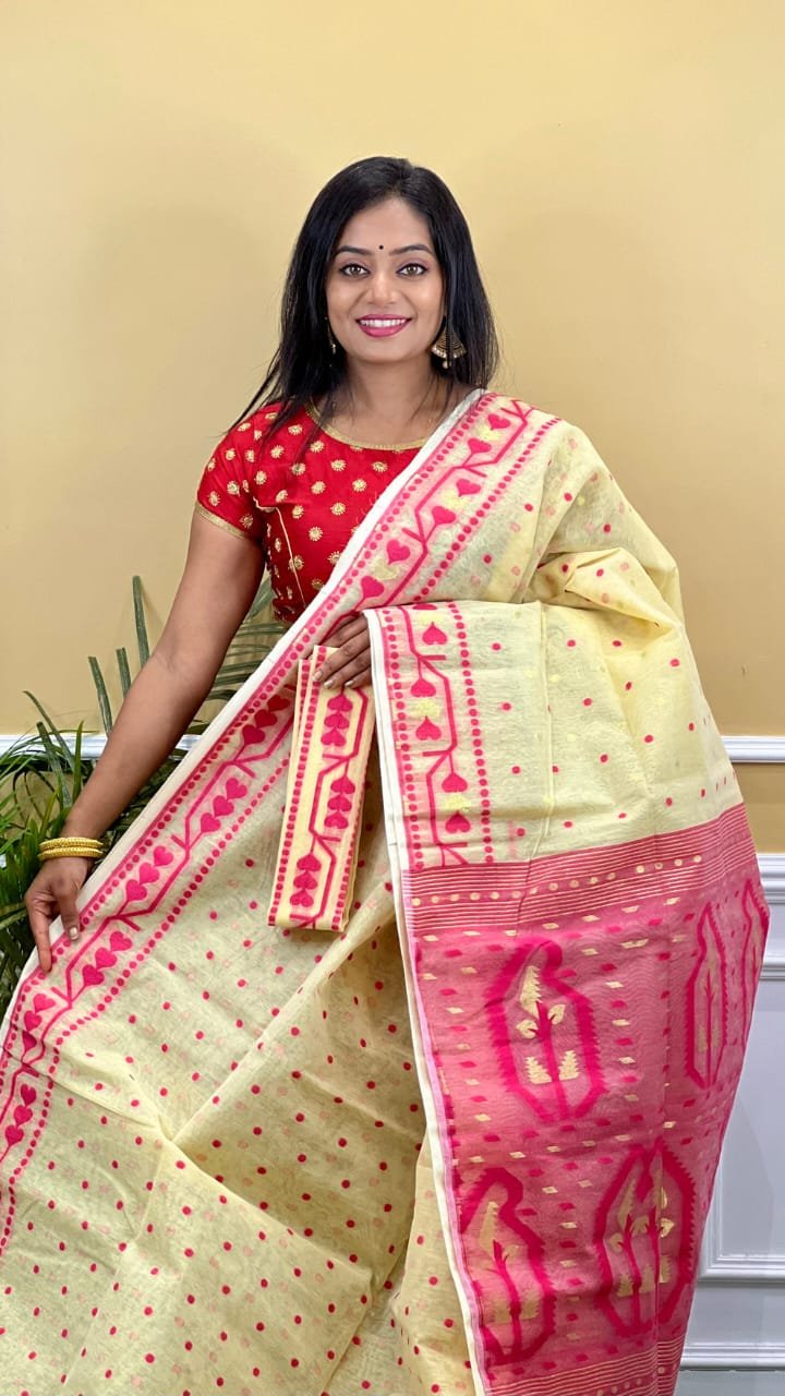 Buti Soft Dhakai Jamdani Saree with Blouse Piece - Deep Cream 1 Buti Soft Dhakai Jamdani Saree with Blouse Piece - Deep Cream