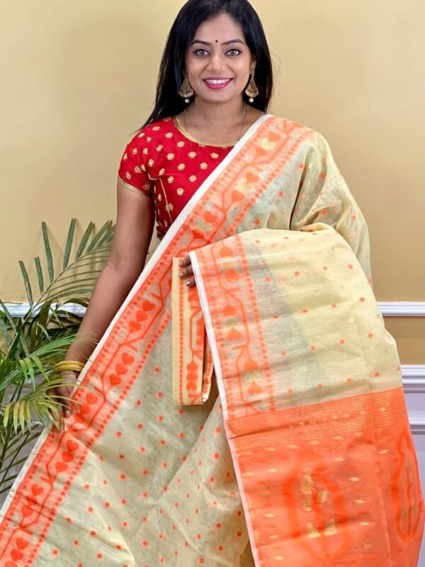 Buti Soft Dhakai Jamdani Saree with Blouse Piece - Deep Cream
