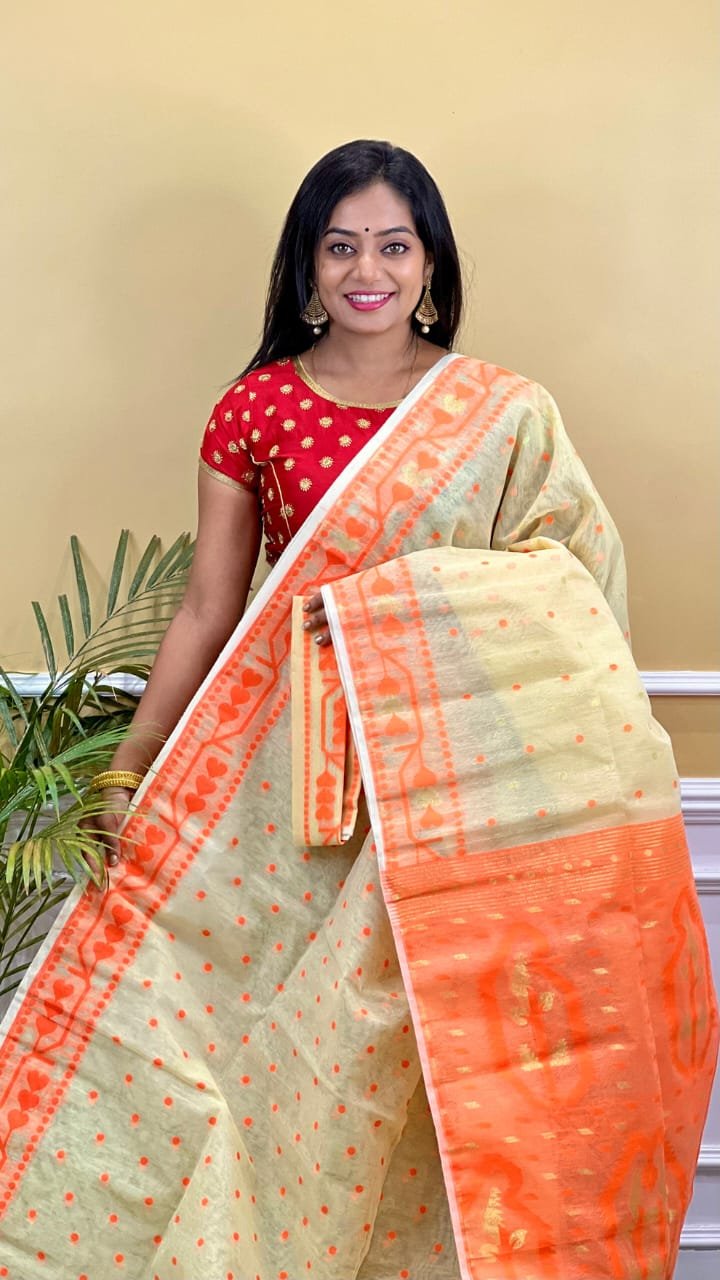 Buti Soft Dhakai Jamdani Saree with Blouse Piece - Deep Cream 1 Buti Soft Dhakai Jamdani Saree with Blouse Piece - Deep Cream