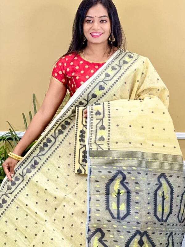 Buti Soft Dhakai Jamdani Saree with Blouse Piece - Deep Cream