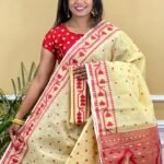 Buti Soft Dhakai Jamdani Saree with Blouse Piece - Deep Cream