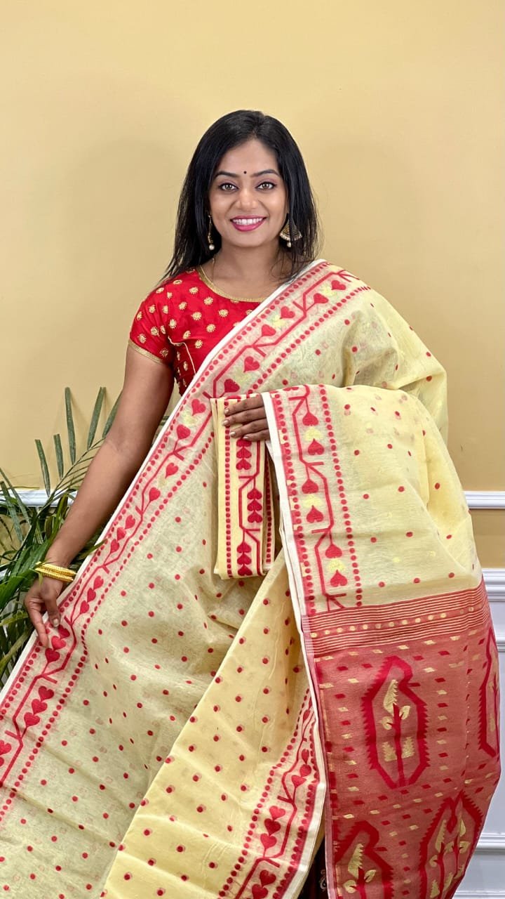 Buti Soft Dhakai Jamdani Saree with Blouse Piece - Deep Cream 1 Buti Soft Dhakai Jamdani Saree with Blouse Piece - Deep Cream