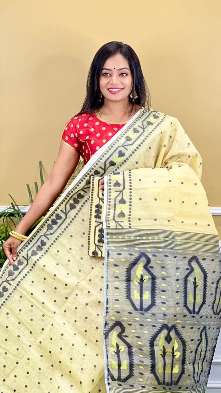 Buti Soft Dhakai Jamdani Saree with Blouse Piece - Deep Cream 1 Buti Soft Dhakai Jamdani Saree with Blouse Piece - Deep Cream
