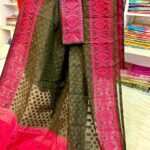 Barfi Soft Dhakai Jamdani Sari with Blouse Piece - Hemlock