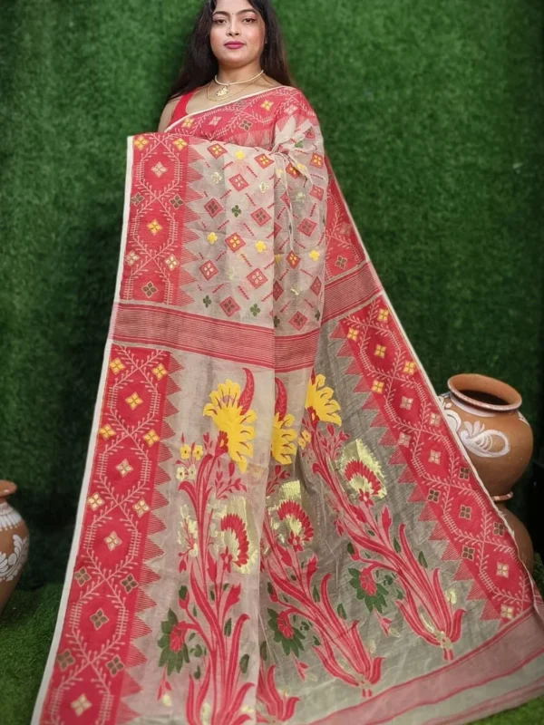 Mushroom Soft Dhakai Jamdani Saree