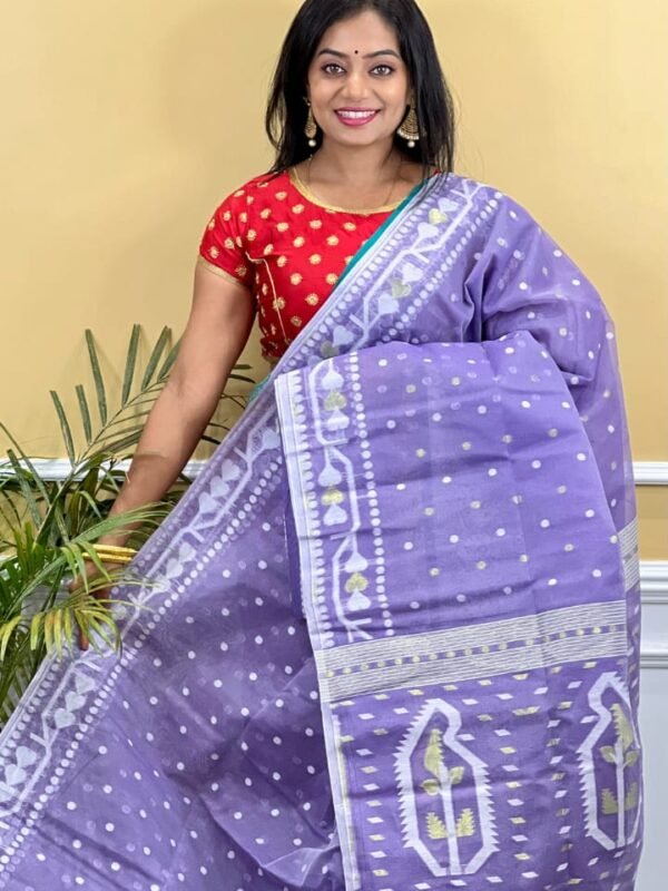 Buti Soft Dhakai Jamdani Saree with Blouse Piece - Lavender Purple