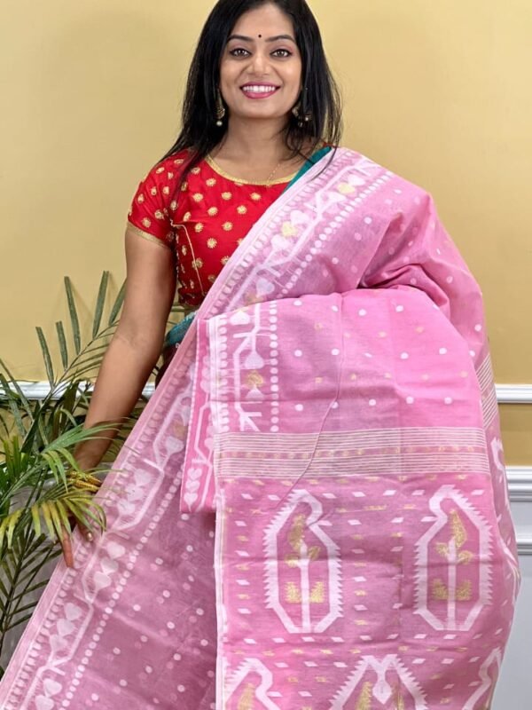 Buti Soft Dhakai Jamdani Saree with Blouse Piece - Lavender Rose