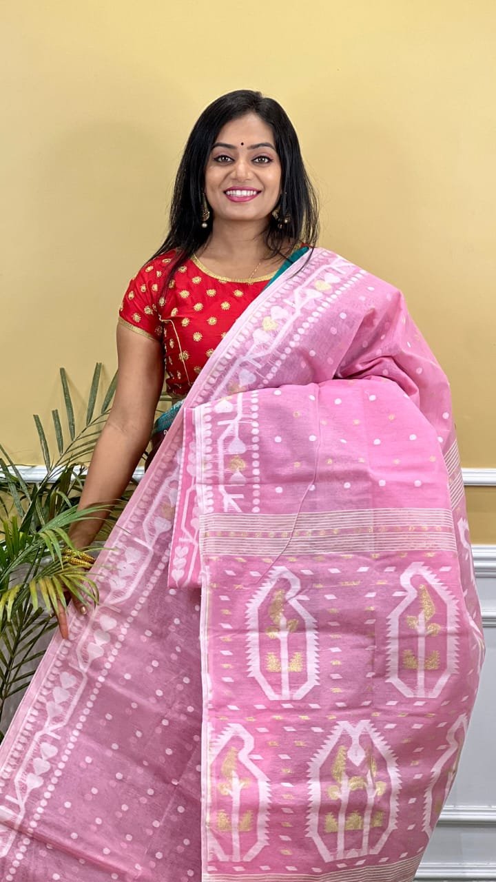 Buti Soft Dhakai Jamdani Saree with Blouse Piece - Lavender Rose 1 Buti Soft Dhakai Jamdani Saree with Blouse Piece - Lavender Rose