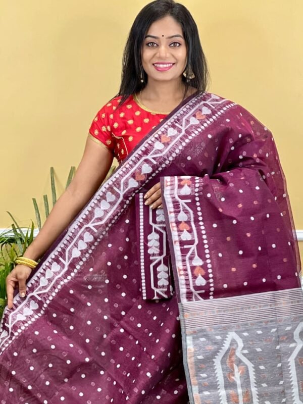 Buti Soft Dhakai Jamdani Saree with Blouse Piece - Maroon