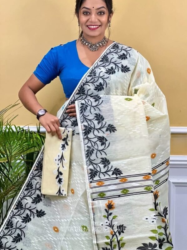 Nayan Tara Soft Dhakai Jamdani Sari with Blouse Piece - Off White
