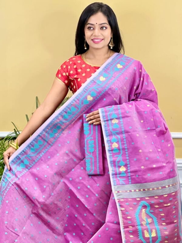 Buti Soft Dhakai Jamdani Saree with Blouse Piece - Purplish Pink