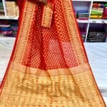 Barfi Soft Dhakai Jamdani Sari with Blouse Piece - Red