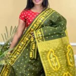 Buti Soft Dhakai Jamdani Saree with Blouse Piece - Rifle Green