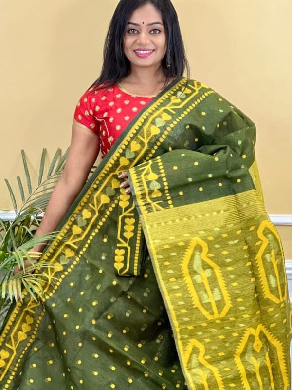 Buti Soft Dhakai Jamdani Saree with Blouse Piece - Rifle Green