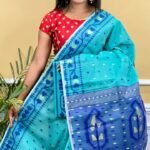 Buti Soft Dhakai Jamdani Saree with Blouse Piece - Teal Blue