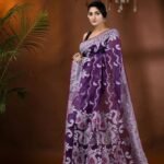 Nokshi Soft Dhakai Jamdani Saree - Grape Purple