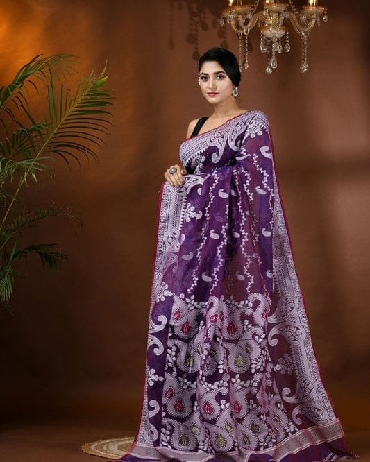 Nokshi Soft Dhakai Jamdani Saree - Grape Purple