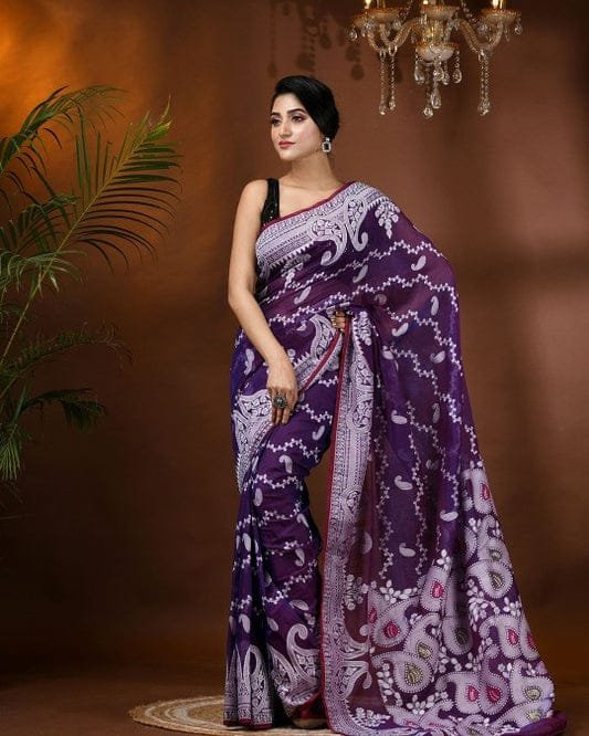 Nokshi Soft Dhakai Jamdani Saree - Grape Purple 3 Nokshi Soft Dhakai Jamdani Saree - Grape Purple