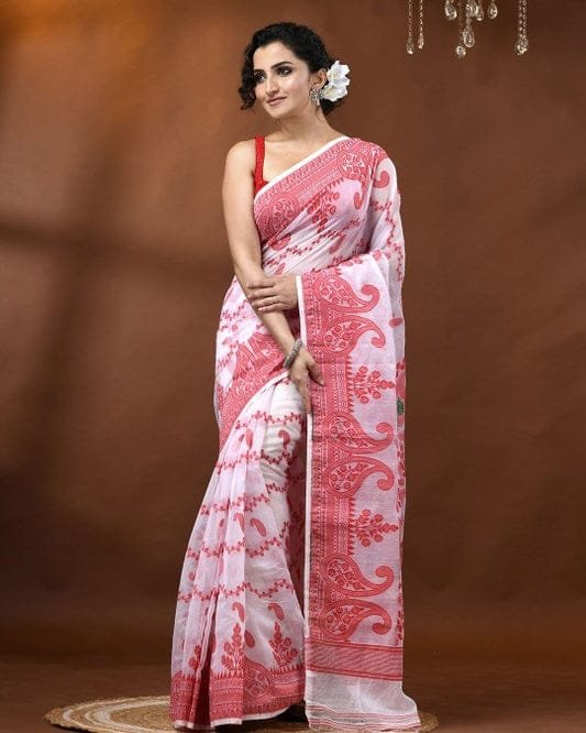 Nokshi Soft Dhakai Jamdani Saree - White 4 Nokshi Soft Dhakai Jamdani Saree - White