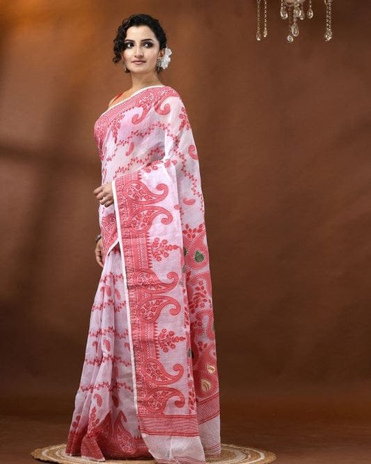 Nokshi Soft Dhakai Jamdani Saree - White 3 Nokshi Soft Dhakai Jamdani Saree - White