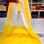 Barfi Soft Dhakai Jamdani Sari with Blouse Piece - White