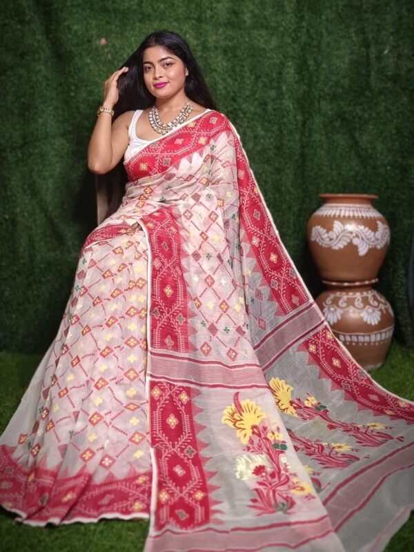 White Soft Dhakai Jamdani Saree