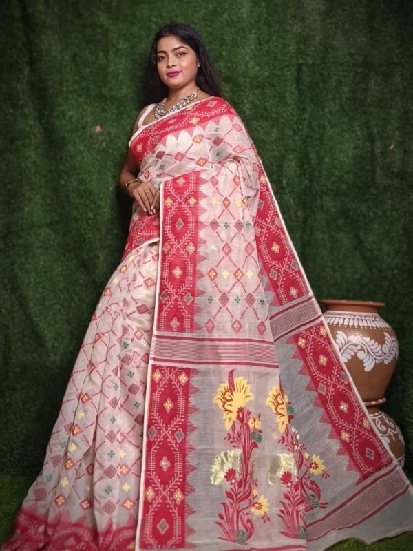 White Soft Dhakai Jamdani Saree 3 scaled 1
