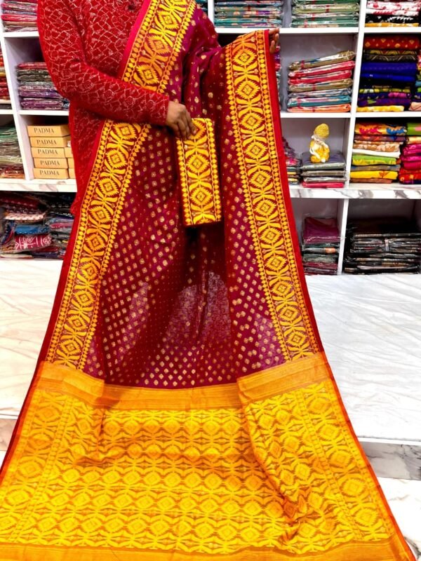Barfi Soft Dhakai Jamdani Sari with Blouse Piece - Wine Red